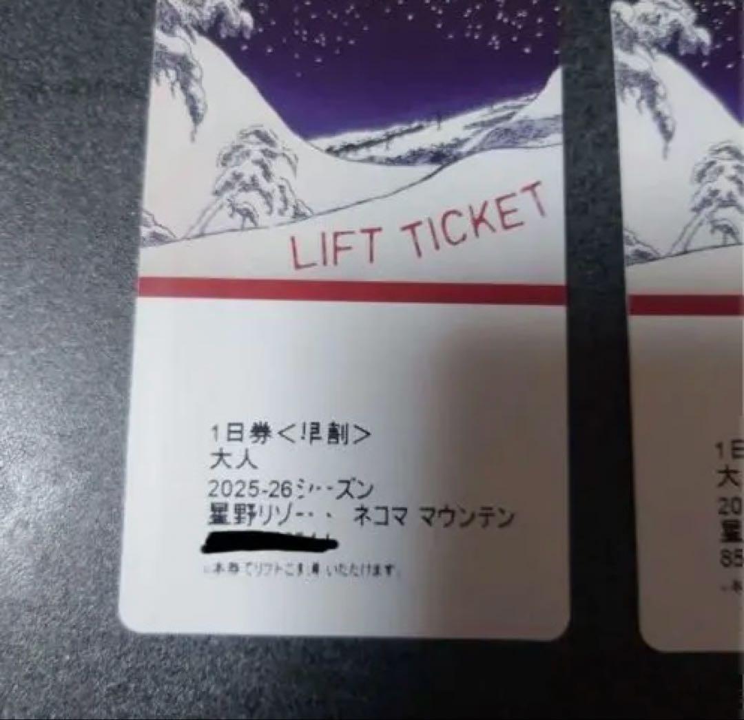 ネコママウンテン　1日リフト券　2枚組