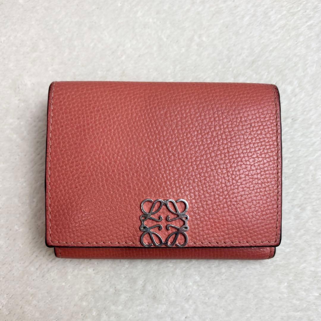 【希少✨】LOEWE アナグラム トライフォールド 三つ折り財布 レザー ピンク