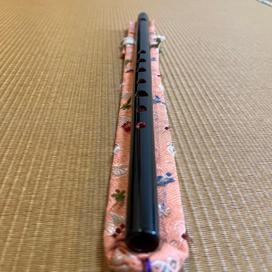篠笛丸山 6本調子 唄用 黒漆塗 専用笛袋付