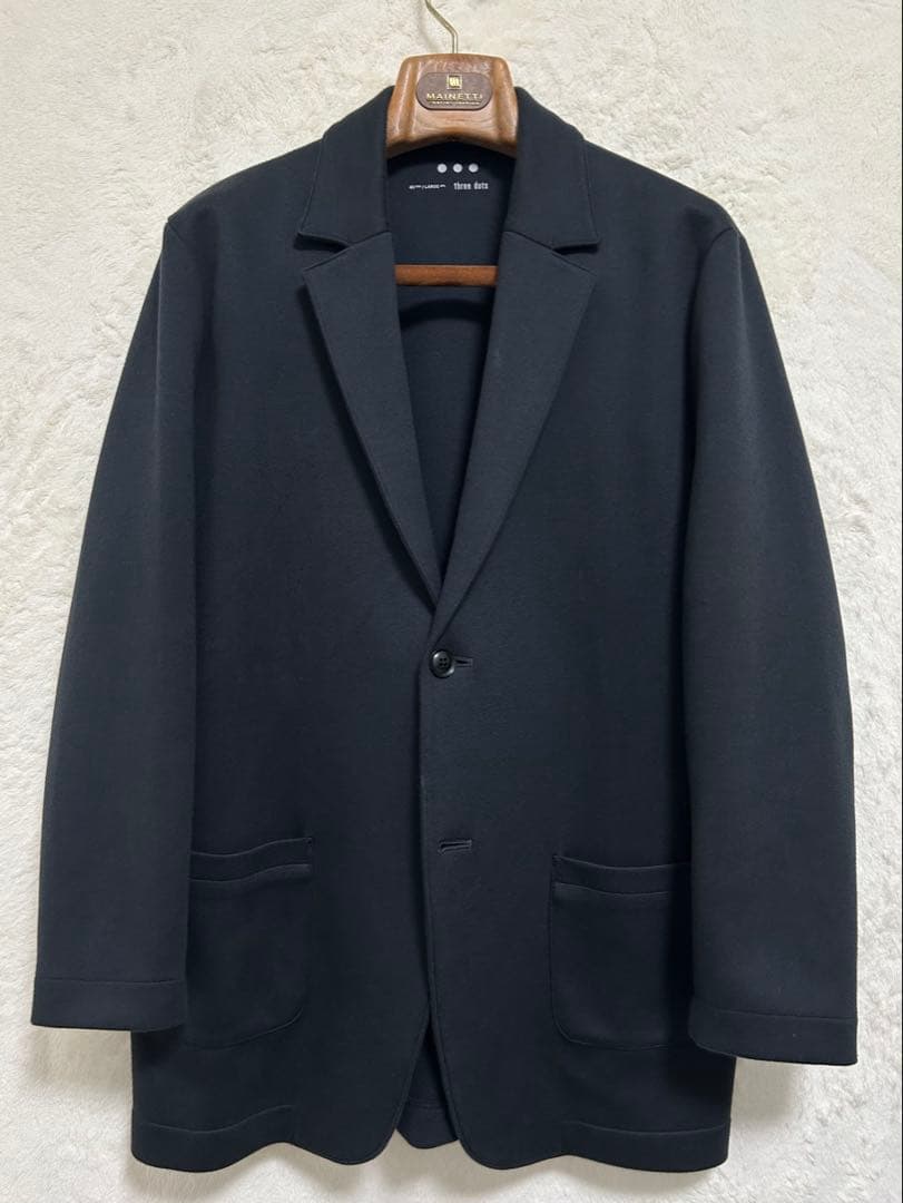 【美品】秋冬物 Three Dots ジャケット 40 JP-L AB5 濃紺