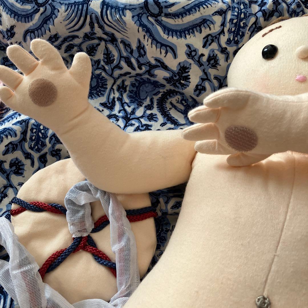 ハンドメイドの布製新生児人形 胎盤付き