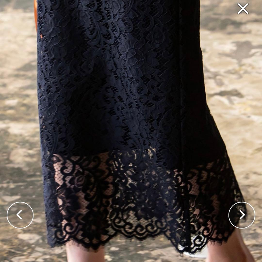 美品 Noble リバーレース Iラインスカート 紺 M