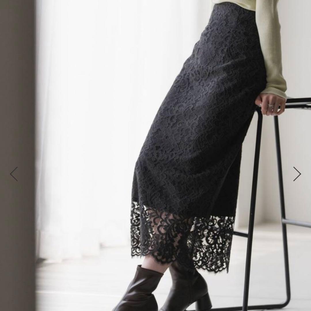 美品 Noble リバーレース Iラインスカート 紺 M
