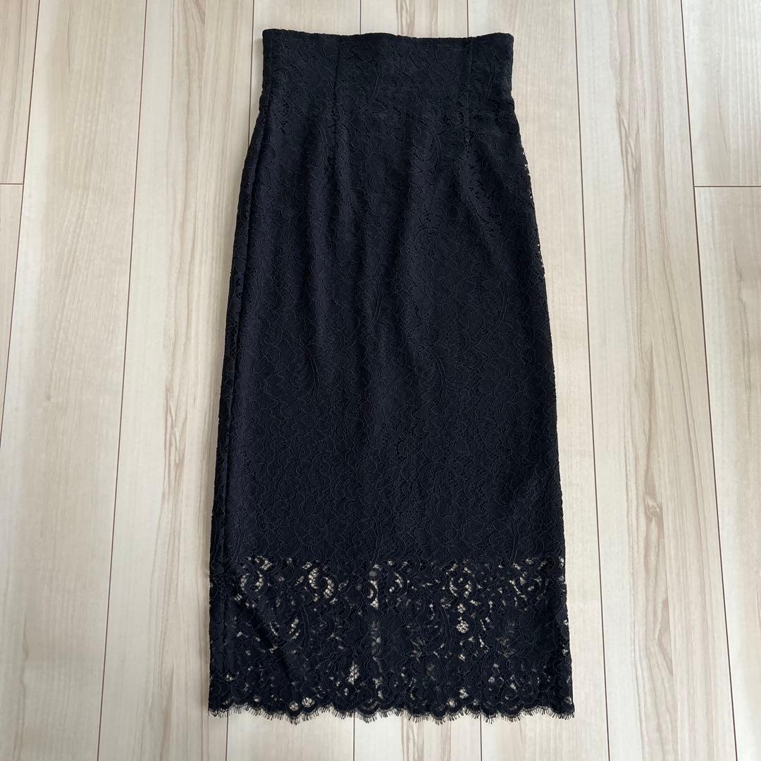 美品 Noble リバーレース Iラインスカート 紺 M