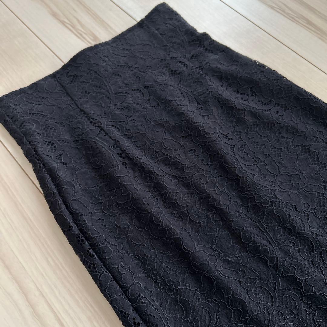 美品 Noble リバーレース Iラインスカート 紺 M