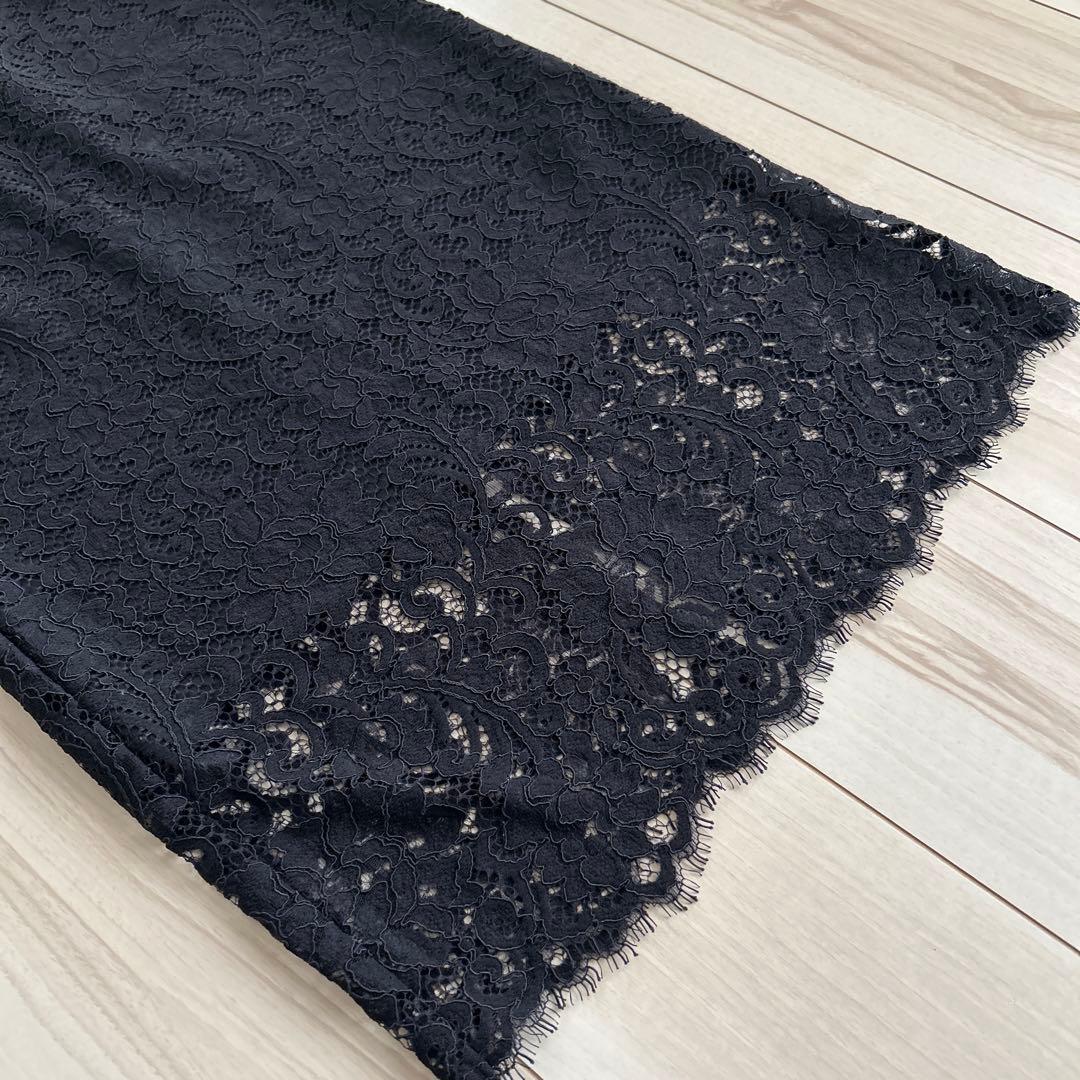 美品 Noble リバーレース Iラインスカート 紺 M