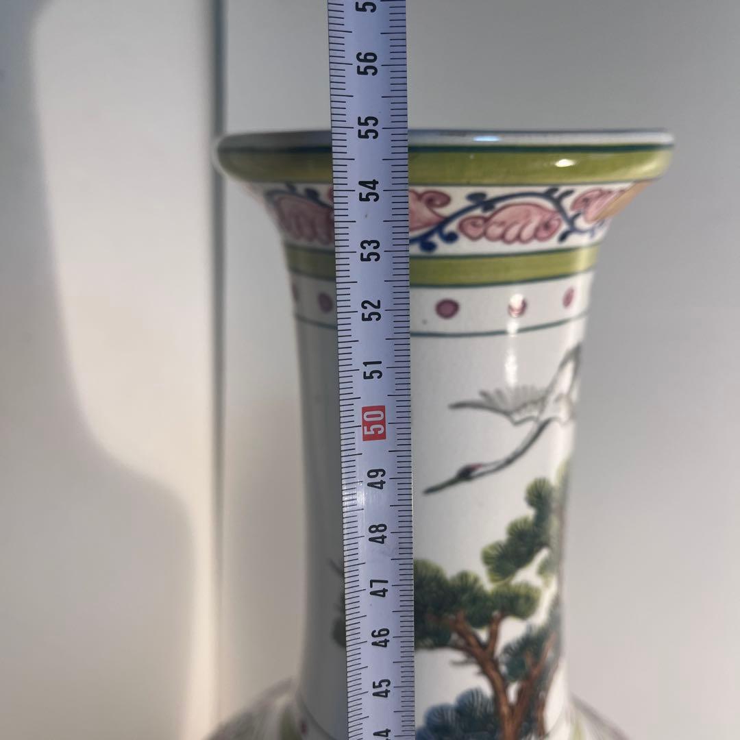 台湾　鶴松陶磁器花瓶　壺　花器　骨董　 約55cm