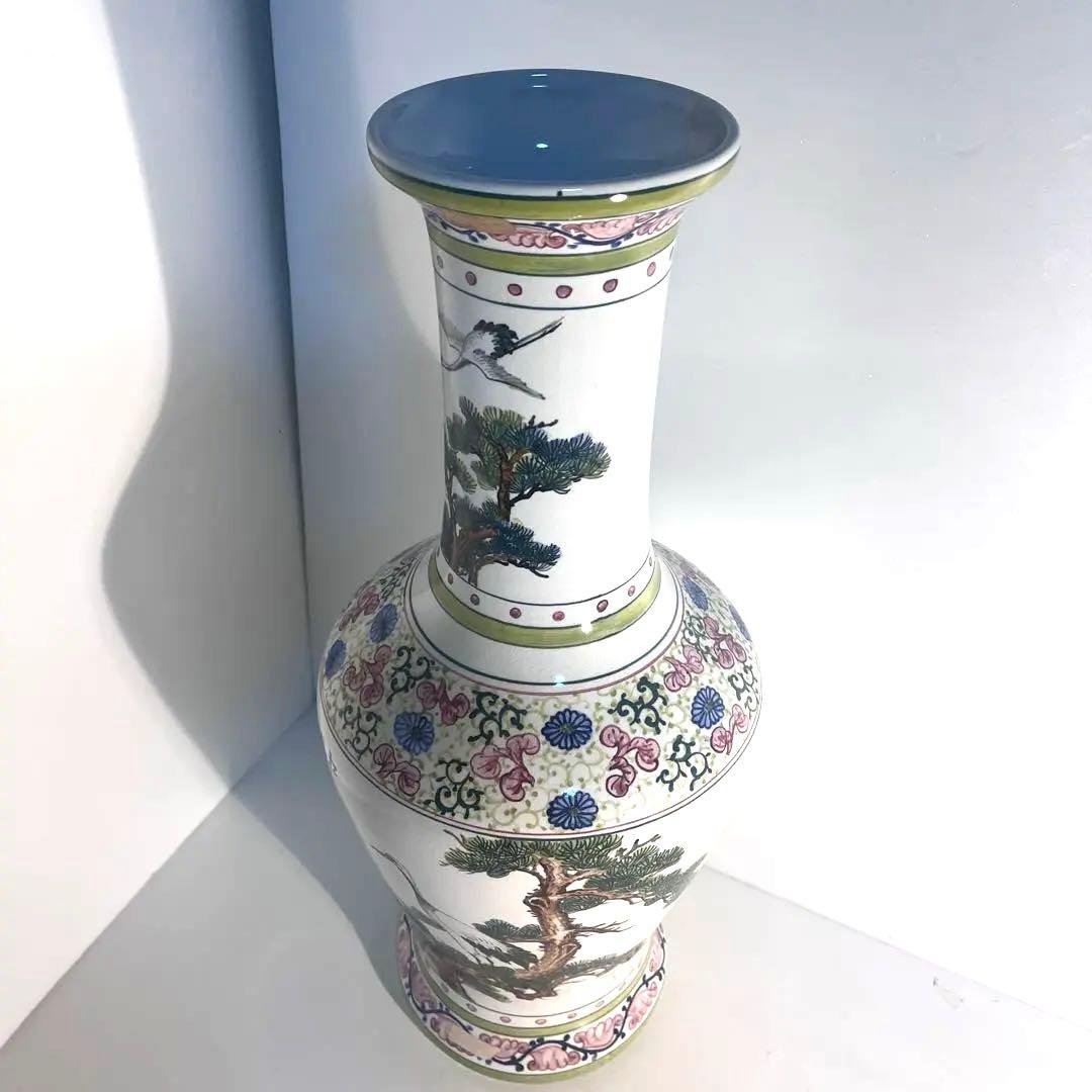 台湾　鶴松陶磁器花瓶　壺　花器　骨董　 約55cm