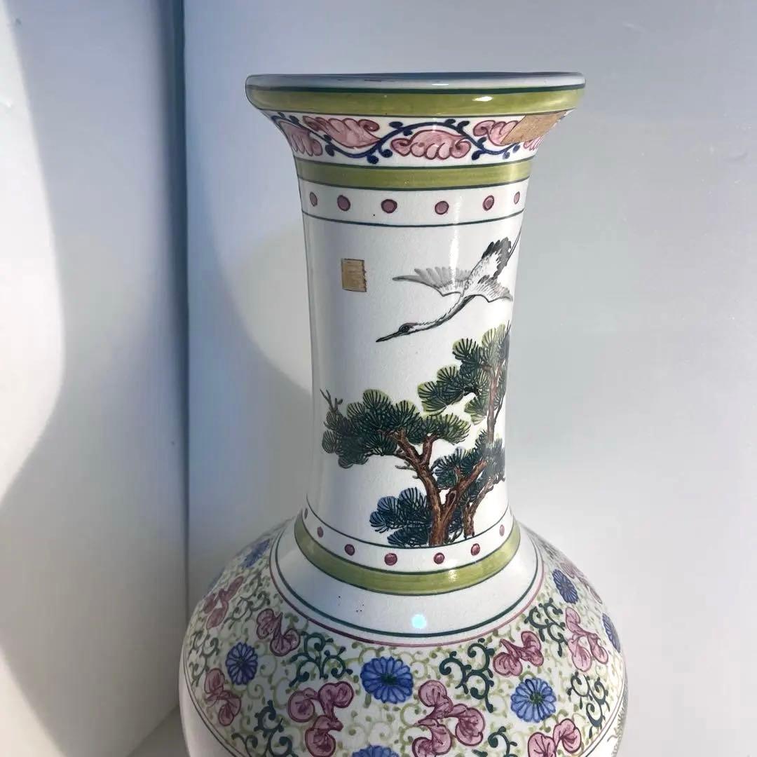 台湾　鶴松陶磁器花瓶　壺　花器　骨董　 約55cm