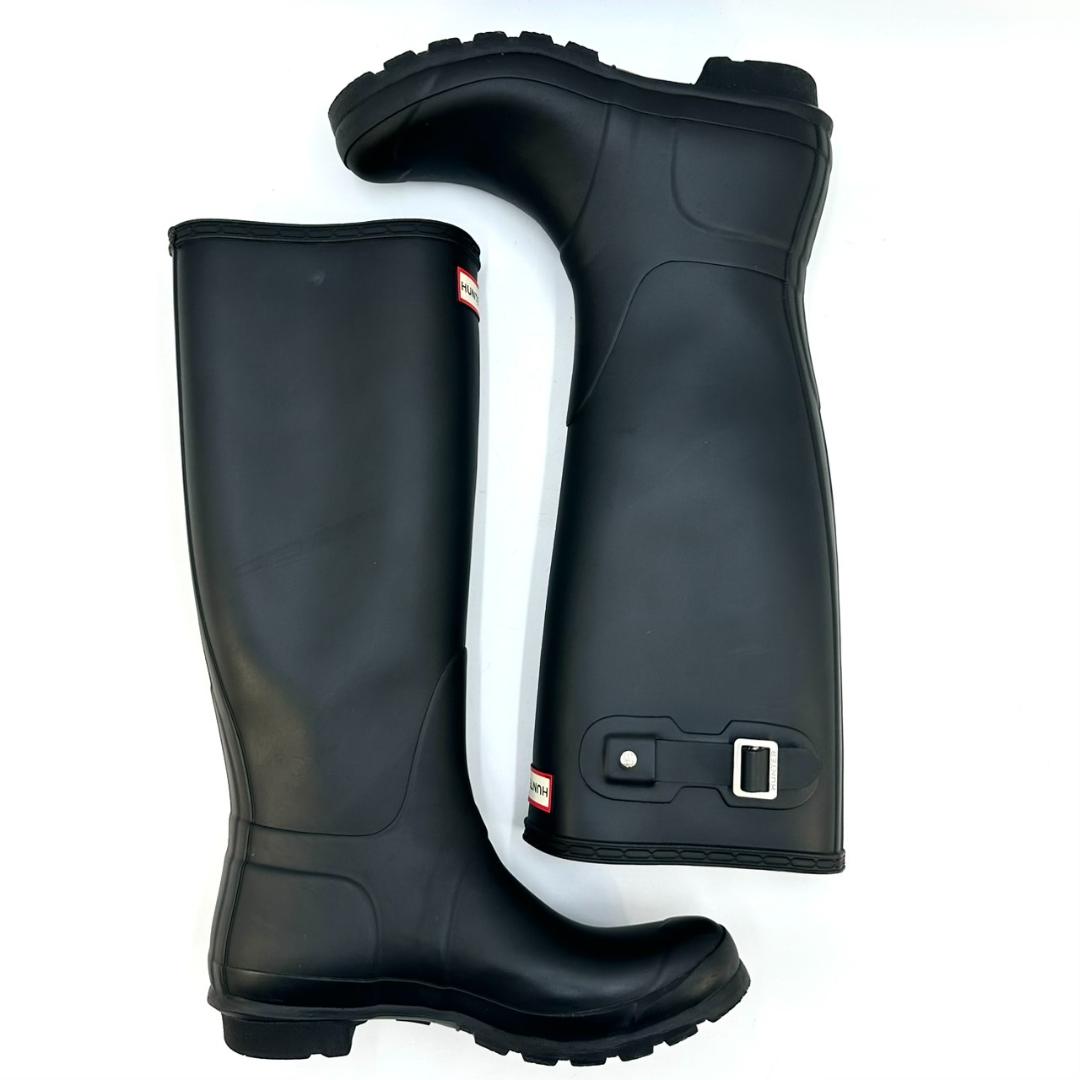 HUNTER ハンター バックル付き 長靴 レインブーツ ロングブーツ 防水 黒