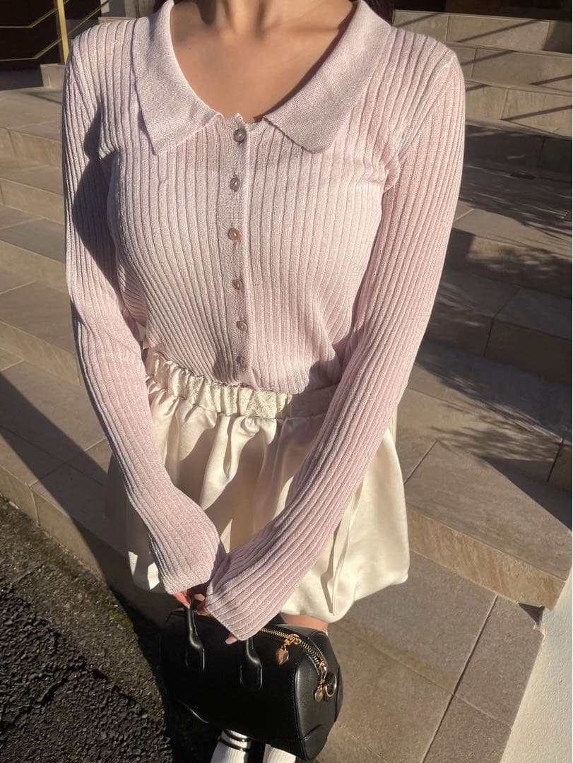 トップス muguet uv cut polo knit PINK BEIGE