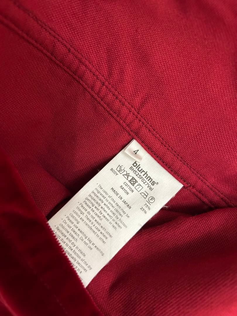 新品 blurhms Velvet Work Jacket DarkRed 4