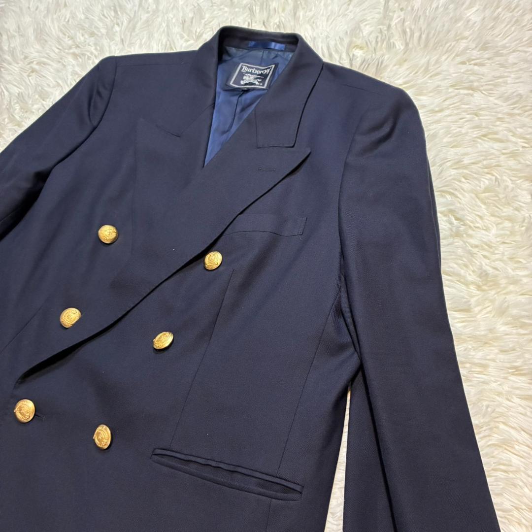 美品 Burberrys ジャケット 金ボタン ダブル カシミヤ ウール 紺ブレ
