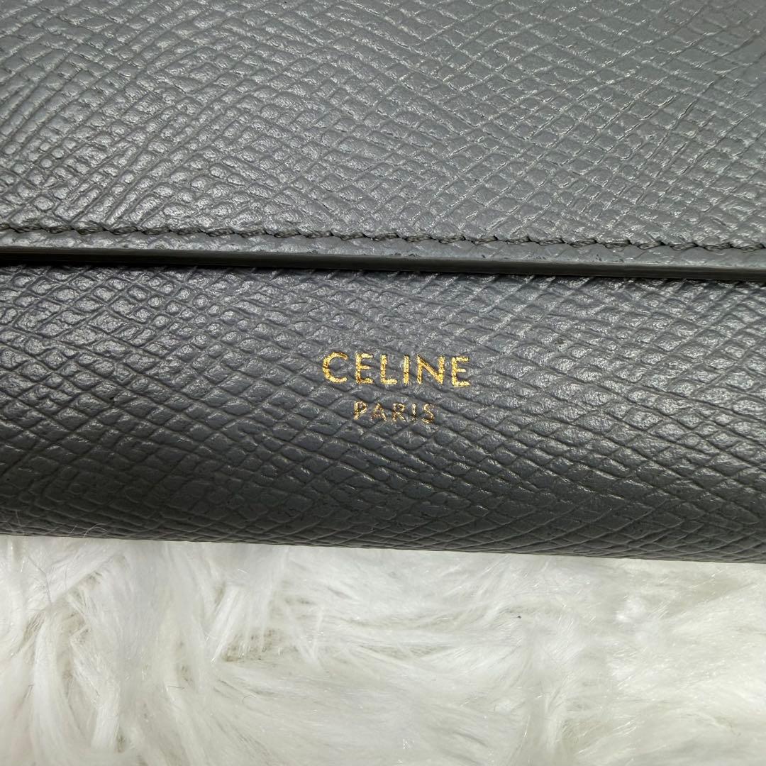 【美品】CELINE セリーヌ 三つ折り財布 箱付き 付属品　ウォレット　グレー