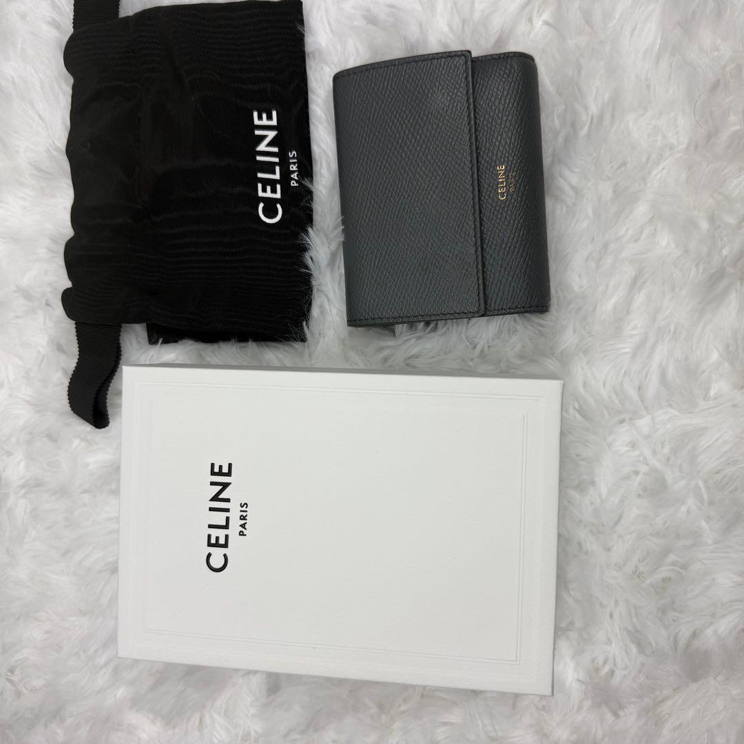 【美品】CELINE セリーヌ 三つ折り財布 箱付き 付属品　ウォレット　グレー
