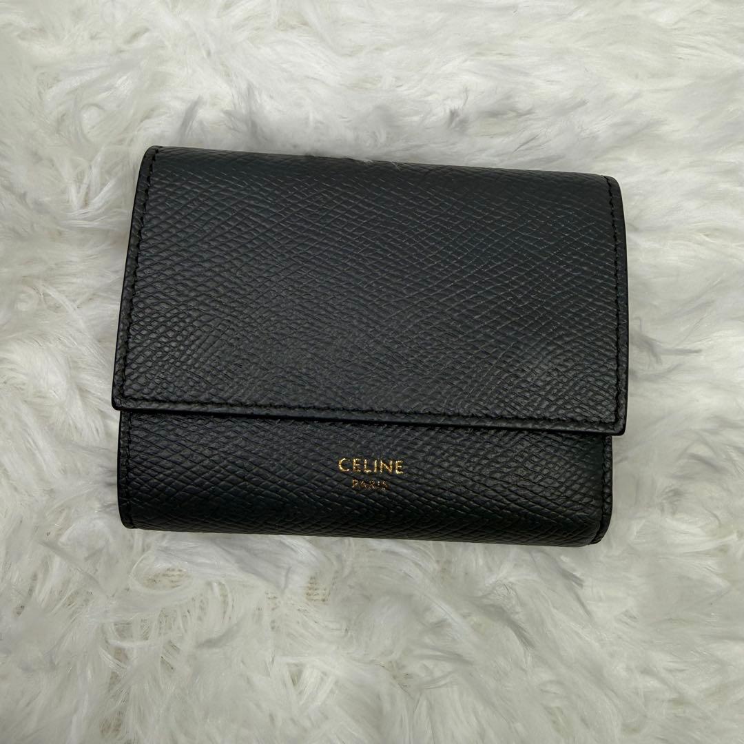 【美品】CELINE セリーヌ 三つ折り財布 箱付き 付属品　ウォレット　グレー