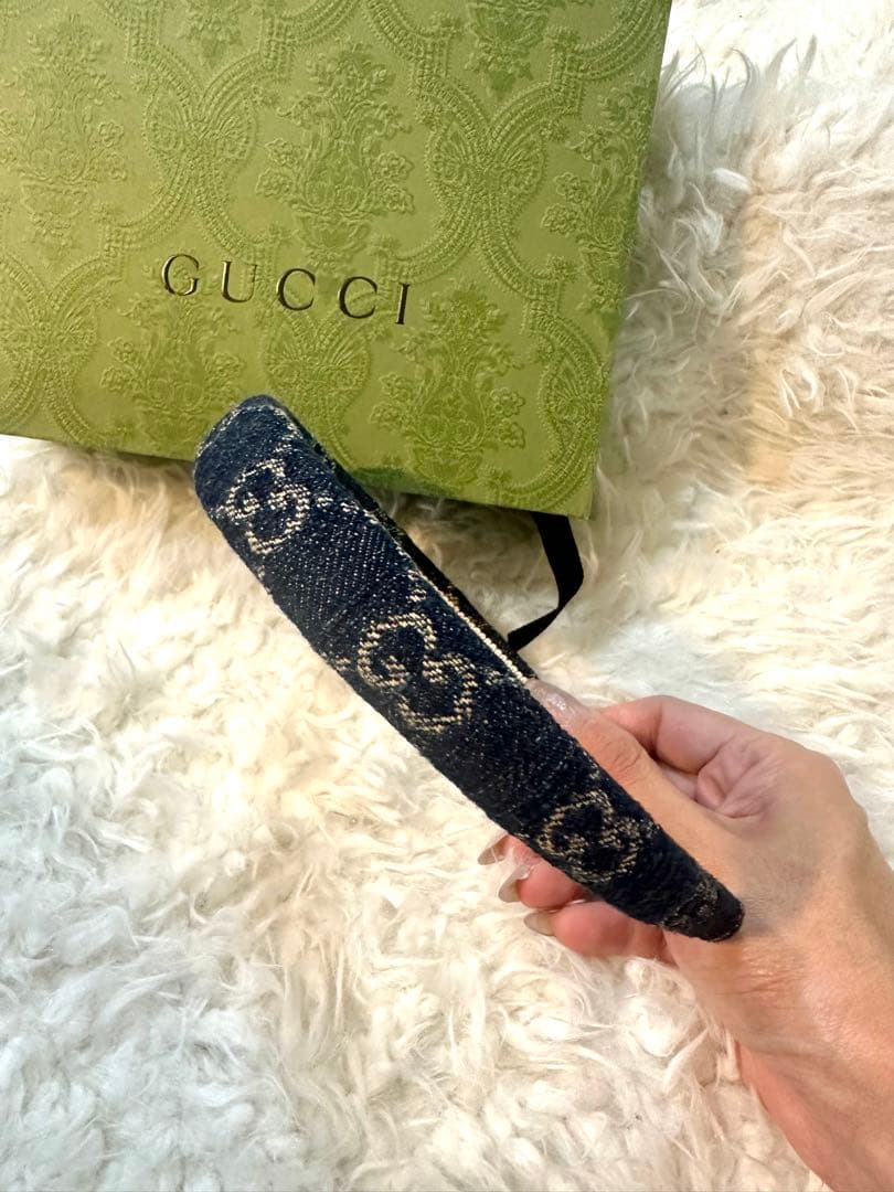 〇良品〇 GUCCI デニム ヘアバンド ネイビー