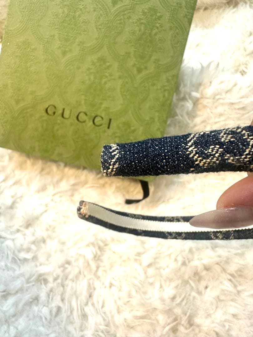 〇良品〇 GUCCI デニム ヘアバンド ネイビー