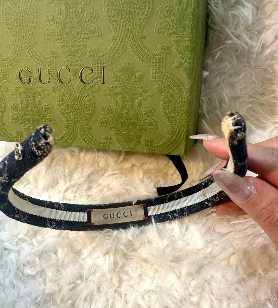 〇良品〇 GUCCI デニム ヘアバンド ネイビー