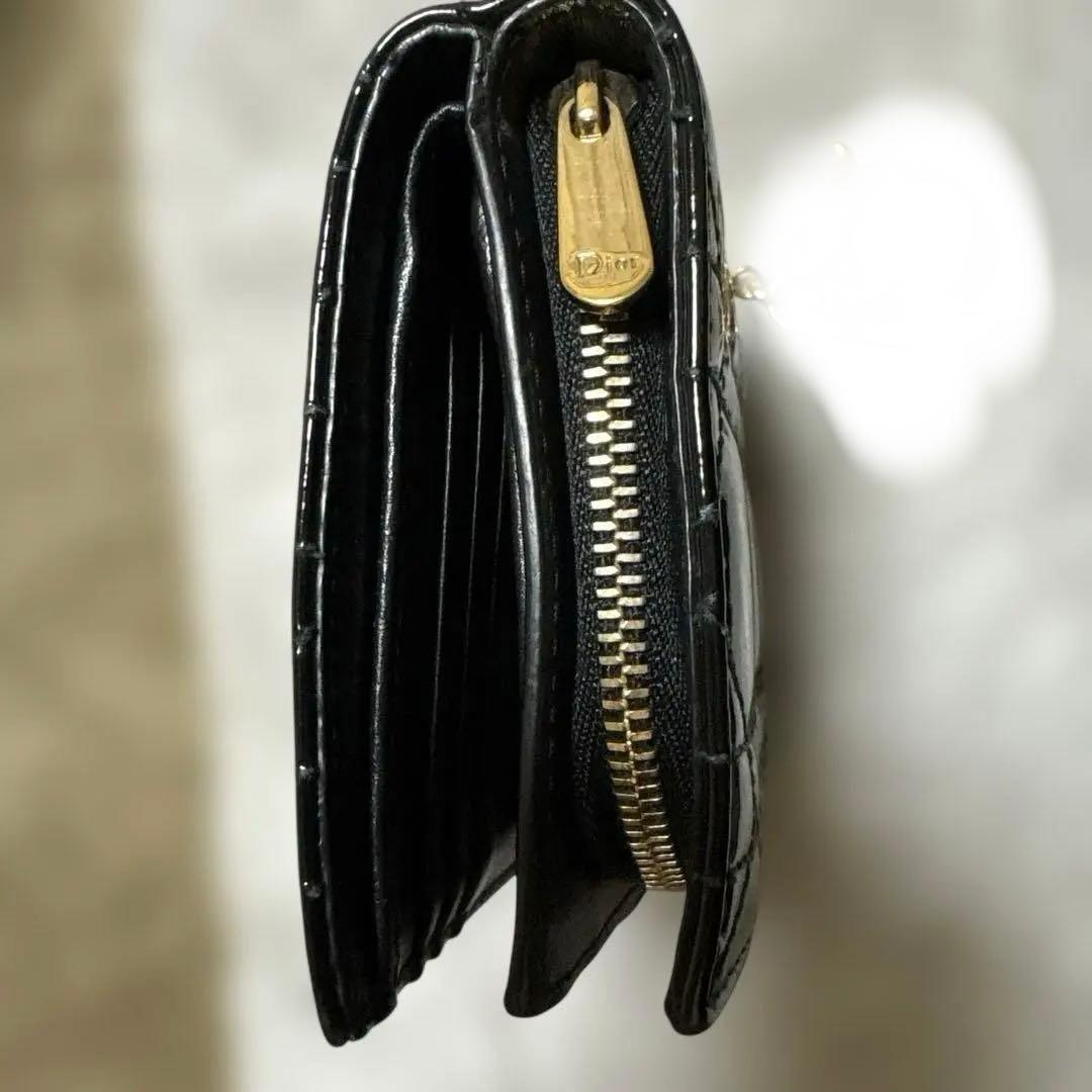 Diorカナージュ 二つ折り財布 エナメル 黒