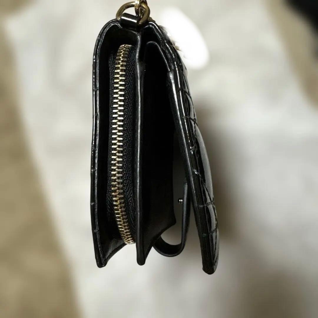 Diorカナージュ 二つ折り財布 エナメル 黒