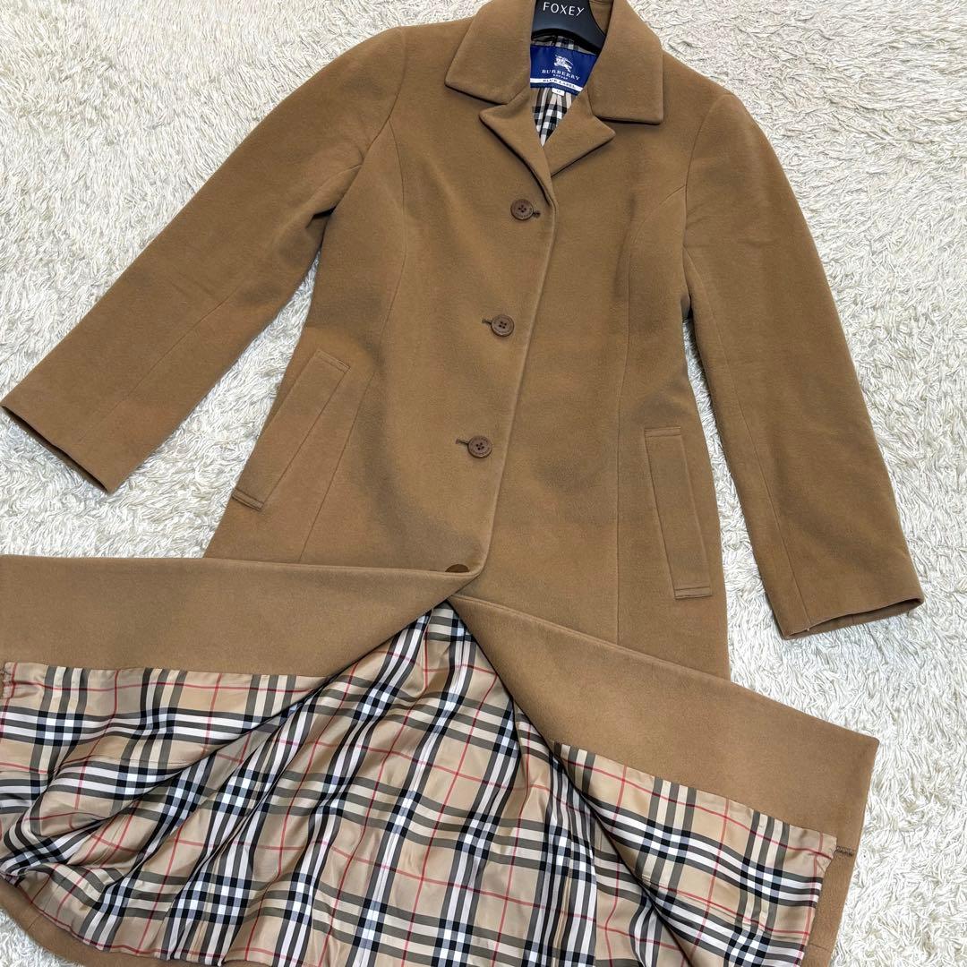極美品　バーバリーブルーレーベル　カシミヤ　ロングコート　ノバチェック　Mサイズ