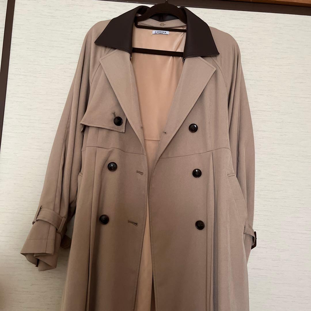 COHINA レザーライクカラートレンチコート short ベージュ