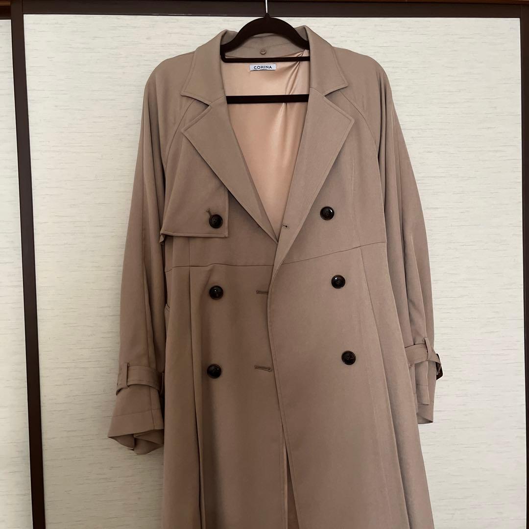 COHINA レザーライクカラートレンチコート short ベージュ