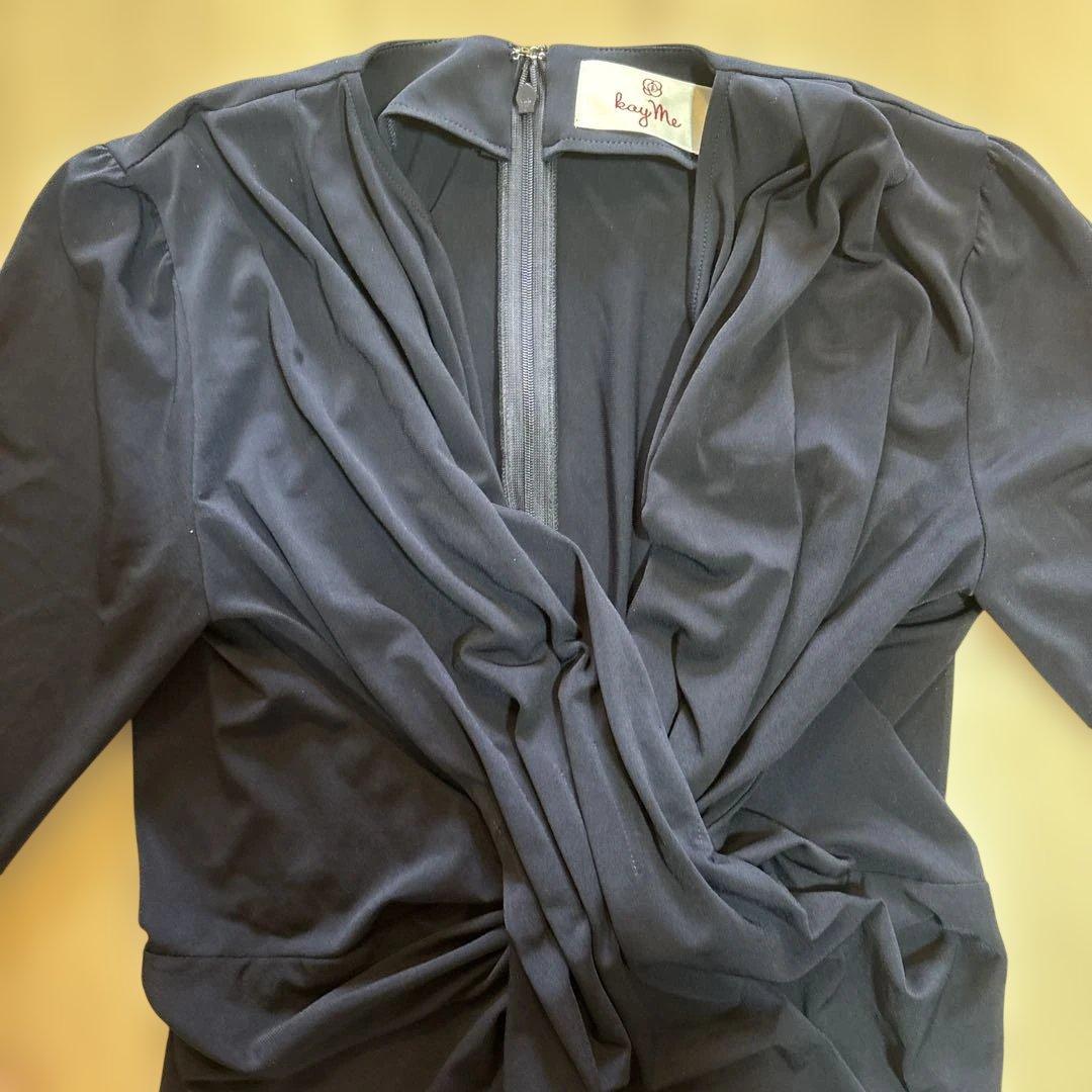 kayMe ネイビー 長袖 ひざ丈ラップワンピース 11 ケイミー