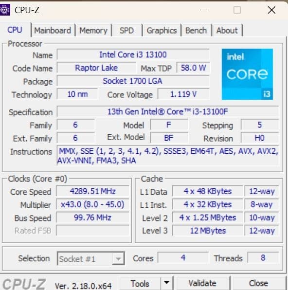 CPU Intel Core i3-13100 CPU LGA 1700