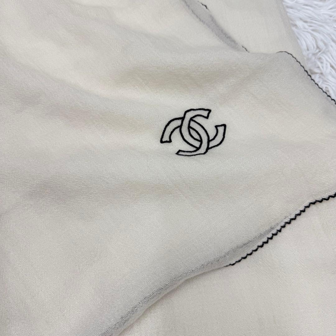 【訳あり】CHANEL カシミヤ　ストール　ココマーク　クリーム　アイボリー