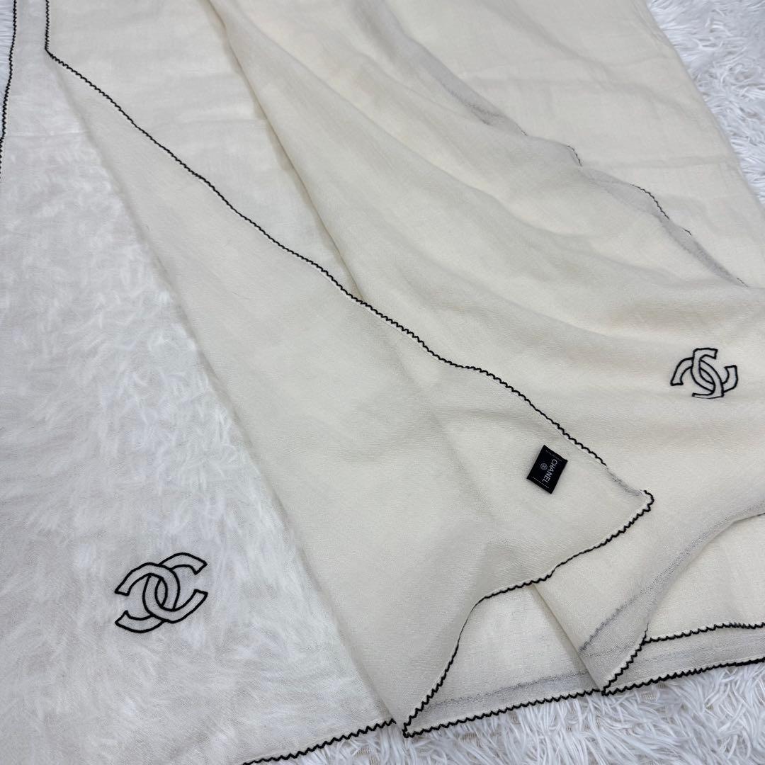 【訳あり】CHANEL カシミヤ　ストール　ココマーク　クリーム　アイボリー