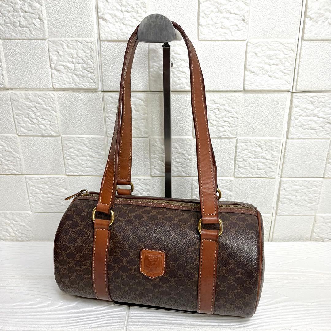 ✨美品✨☘️CELINE ☘️✨ミニボストン✨ドラム型✨マカダム柄✨PVCレザー✨