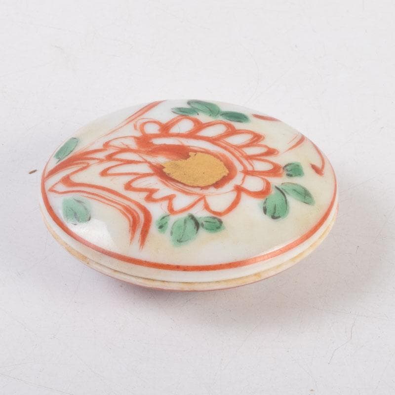 茶道具　京焼　河合瑞豊作　呉須赤絵　花草文　香合　共布共箱　V　8810