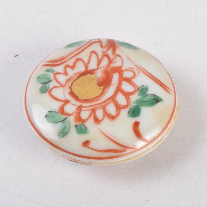 茶道具　京焼　河合瑞豊作　呉須赤絵　花草文　香合　共布共箱　V　8810
