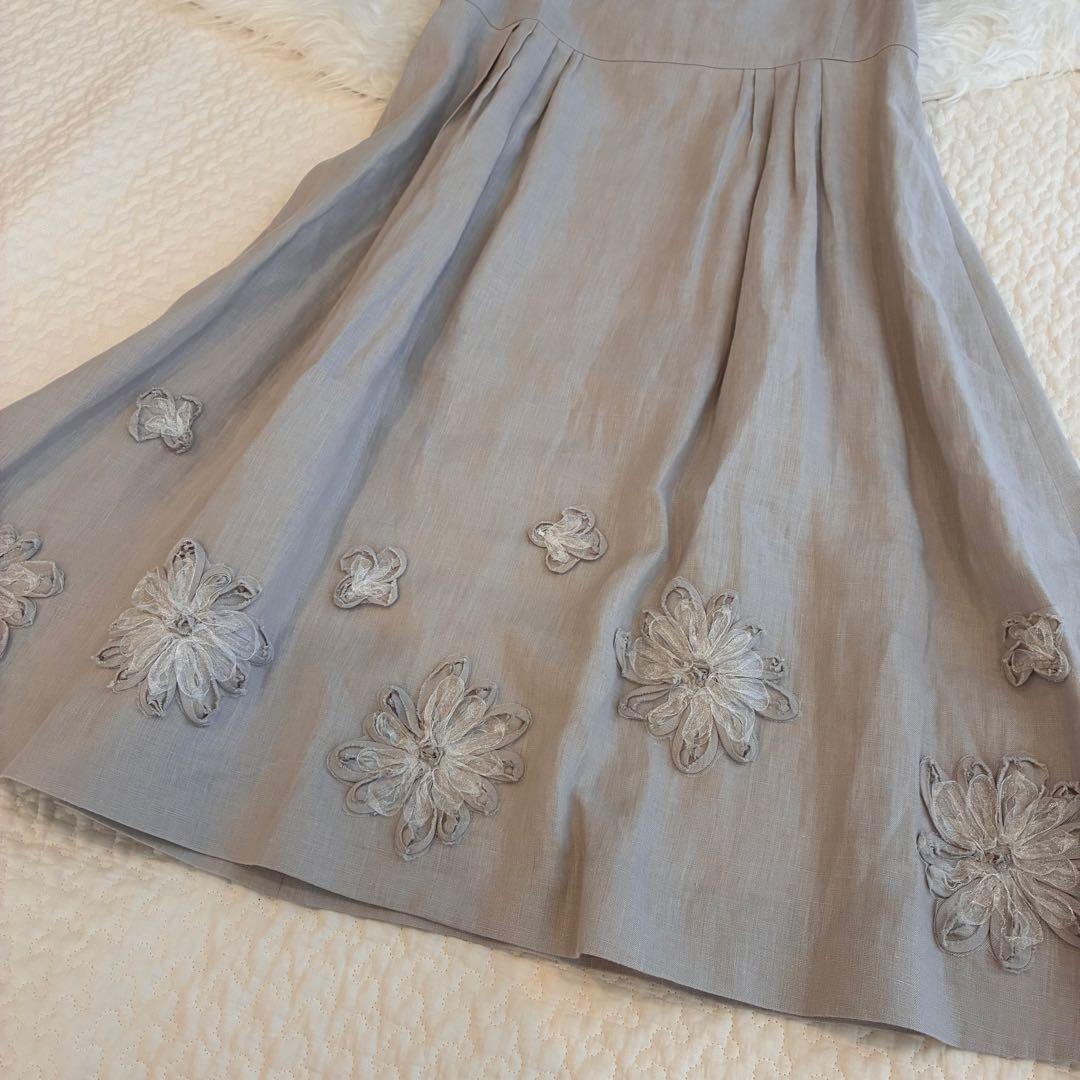 美品♡フォクシー リネンワンピース ソレイユ フラワーモチーフ 40