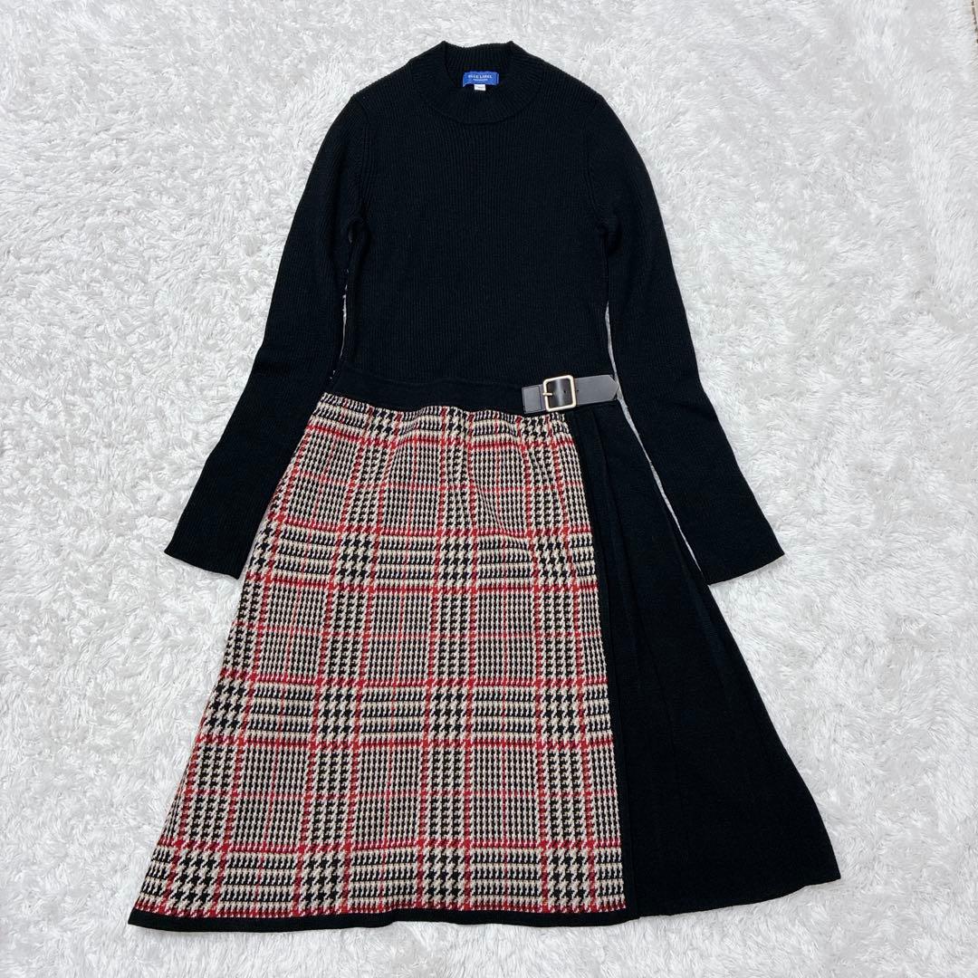 【極美品】ブルーレーベルクレストブリッジ ノバチェック ニット ワンピース 38