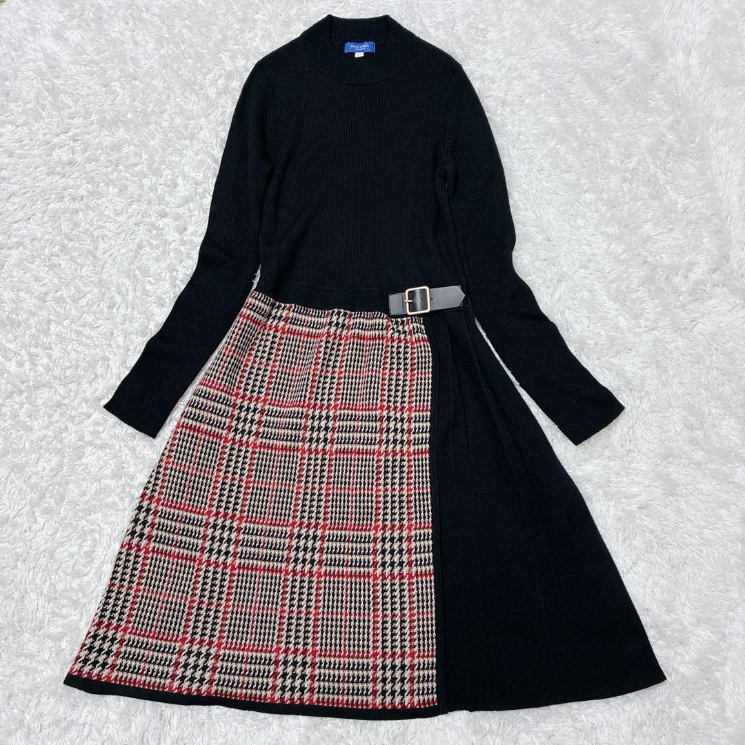 【極美品】ブルーレーベルクレストブリッジ ノバチェック ニット ワンピース 38