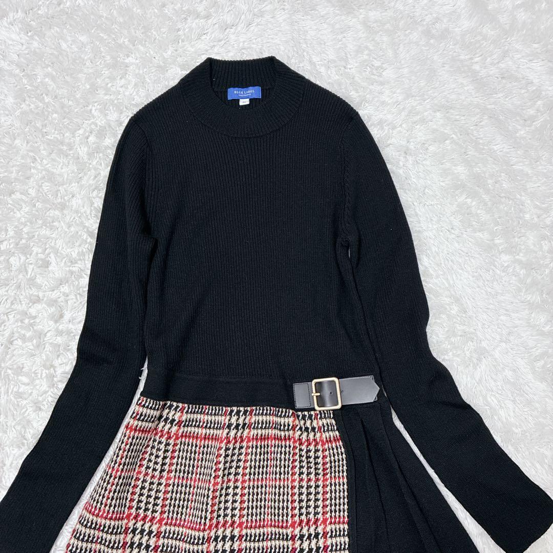 【極美品】ブルーレーベルクレストブリッジ ノバチェック ニット ワンピース 38