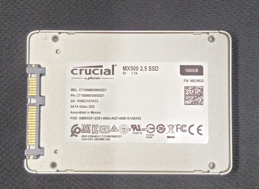 ⑥ Crucial　MX500　1TB SATA 2.5インチSSD　動作品