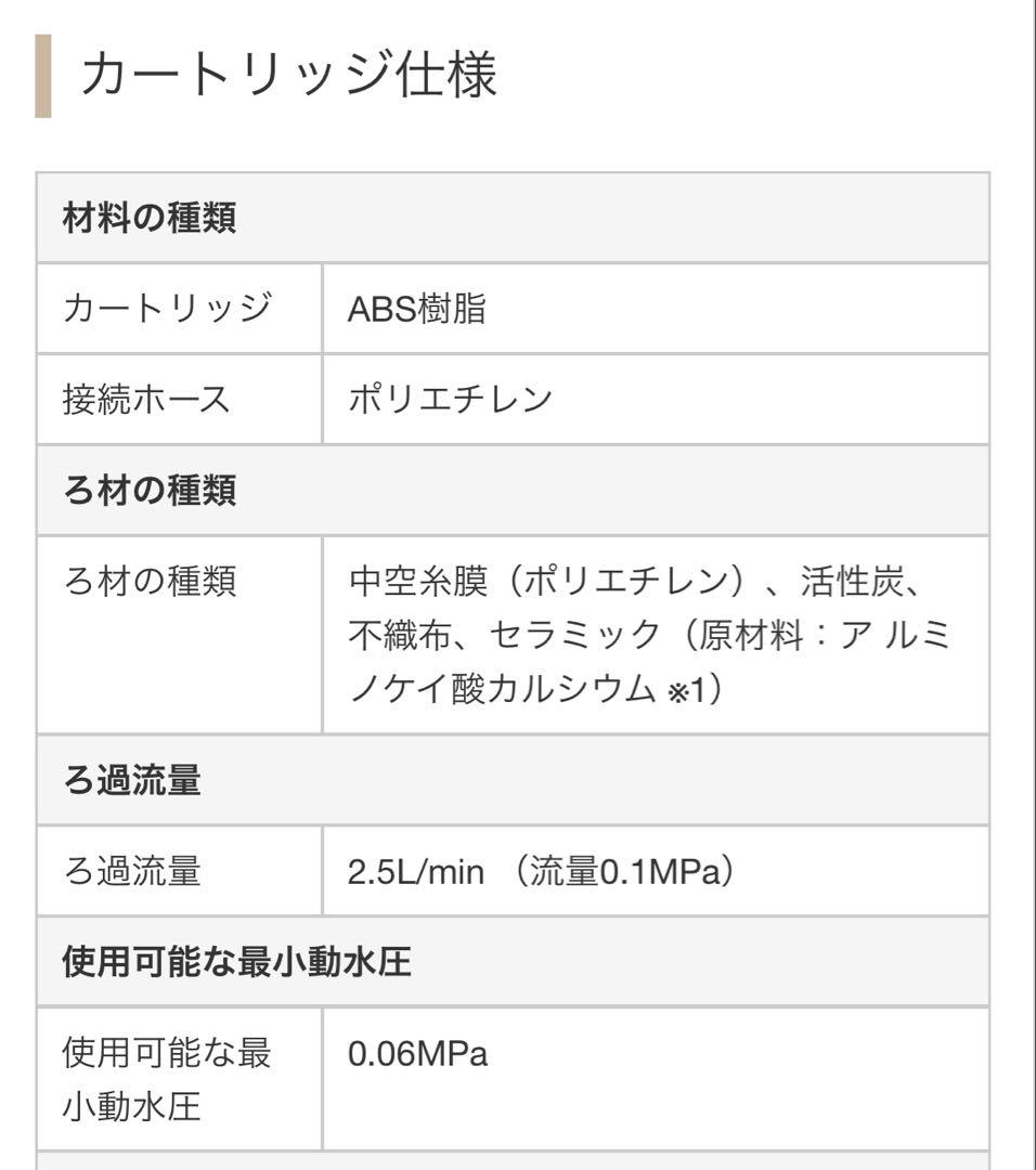 ビルトイン浄水器交換用カートリッジZSRBZ045J20AC