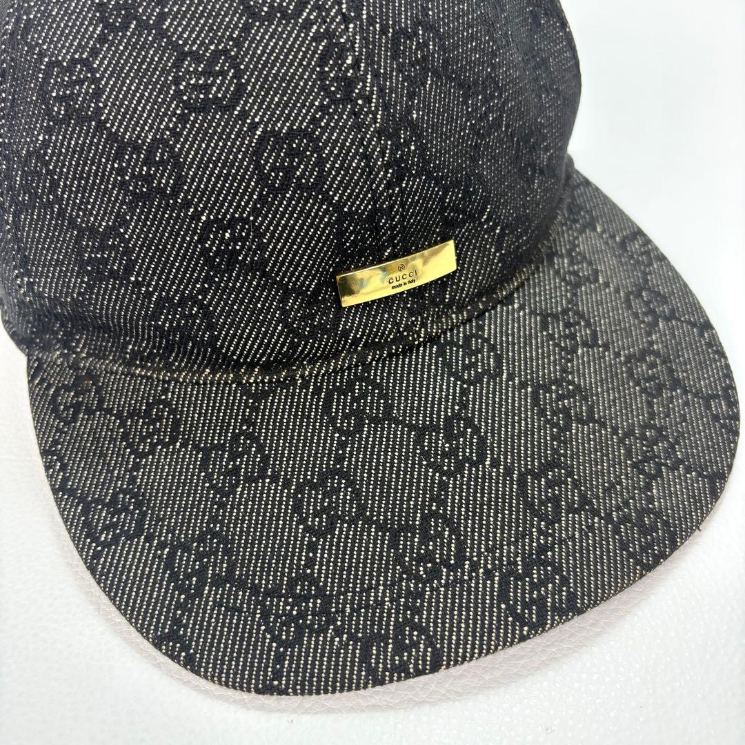 GUCCI キャップ　GG ブラックデニム ロゴプレート M