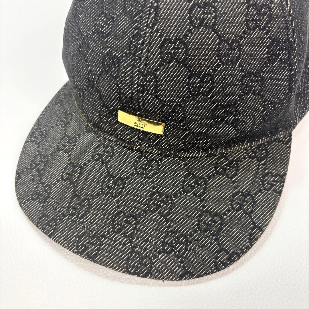 GUCCI キャップ　GG ブラックデニム ロゴプレート M