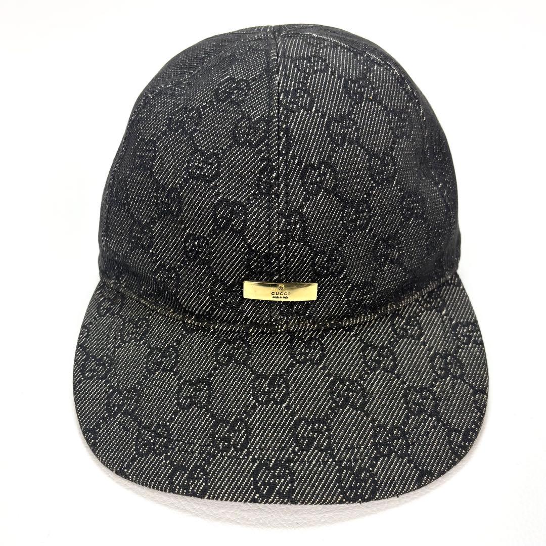 GUCCI キャップ　GG ブラックデニム ロゴプレート M