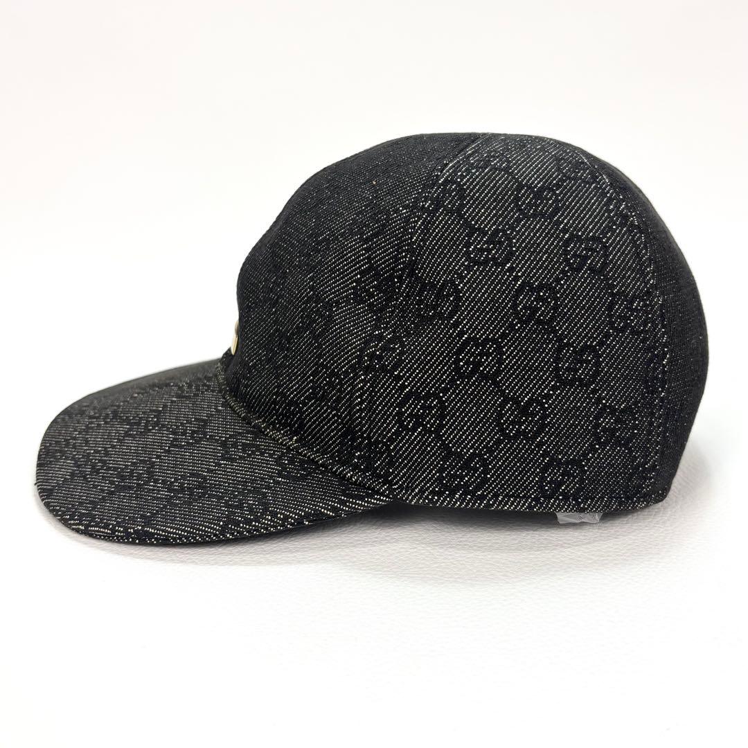 GUCCI キャップ　GG ブラックデニム ロゴプレート M