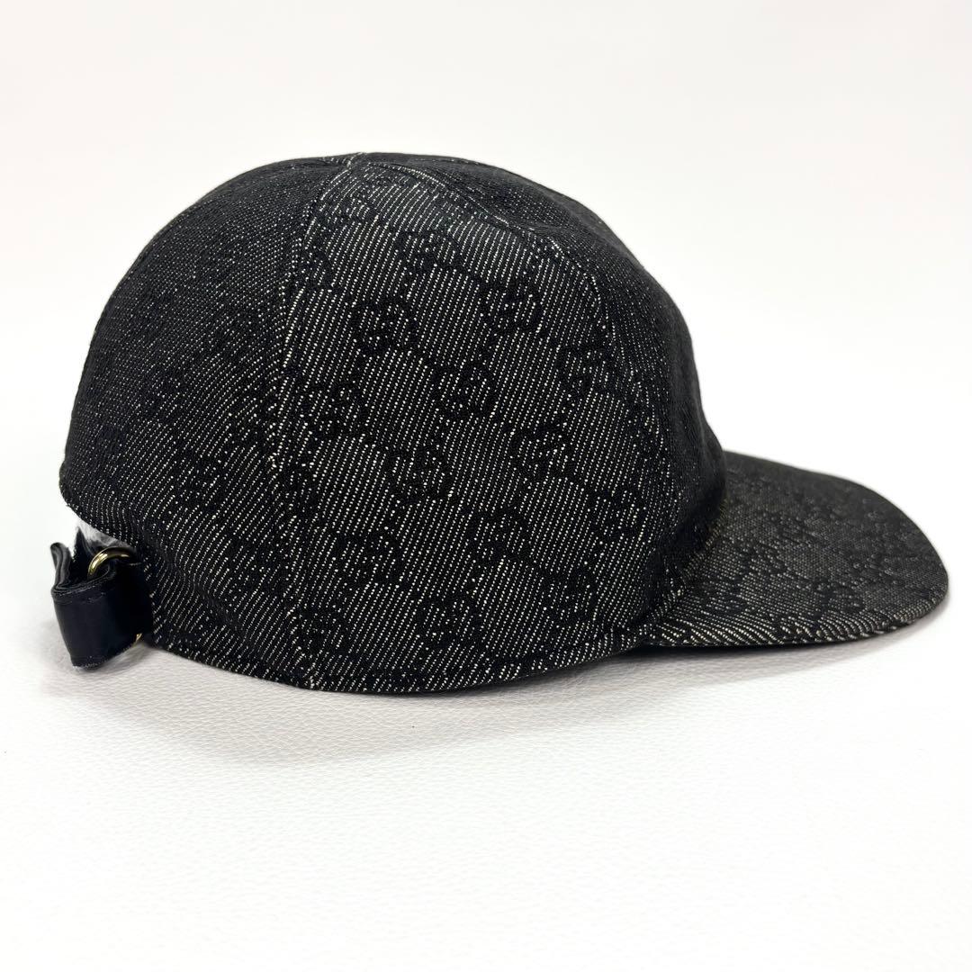 GUCCI キャップ　GG ブラックデニム ロゴプレート M