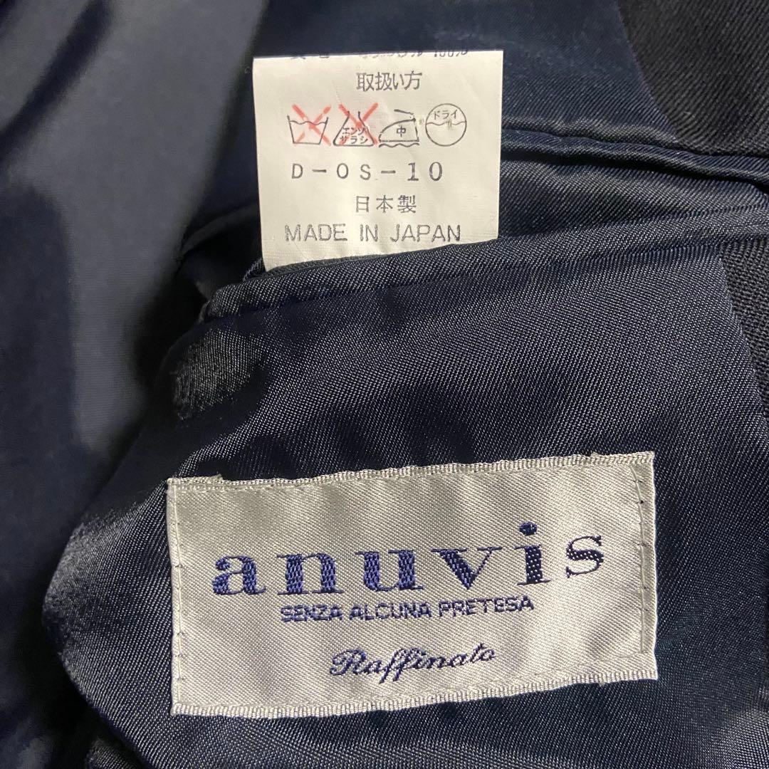 anuvis ネイビー テーラードジャケットL ウール 日本製 紺ブレ 金ボタン