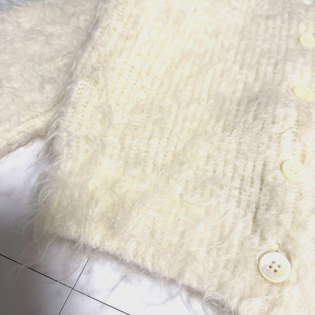 【美品】完売品✨️ノーブル 2WAY カーリー モヘヤ クルー カーディガン 白