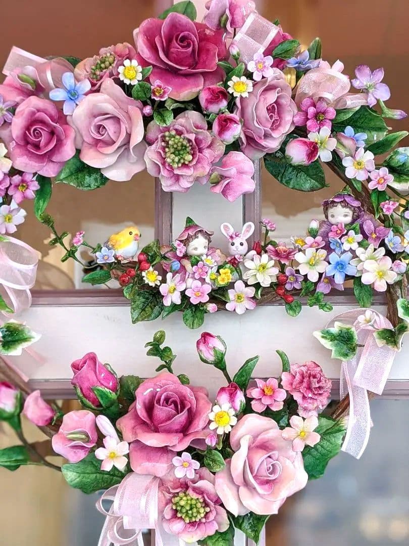 クレイフラワー♡フラワーリース♡花の妖精さん♡ハンドメイド