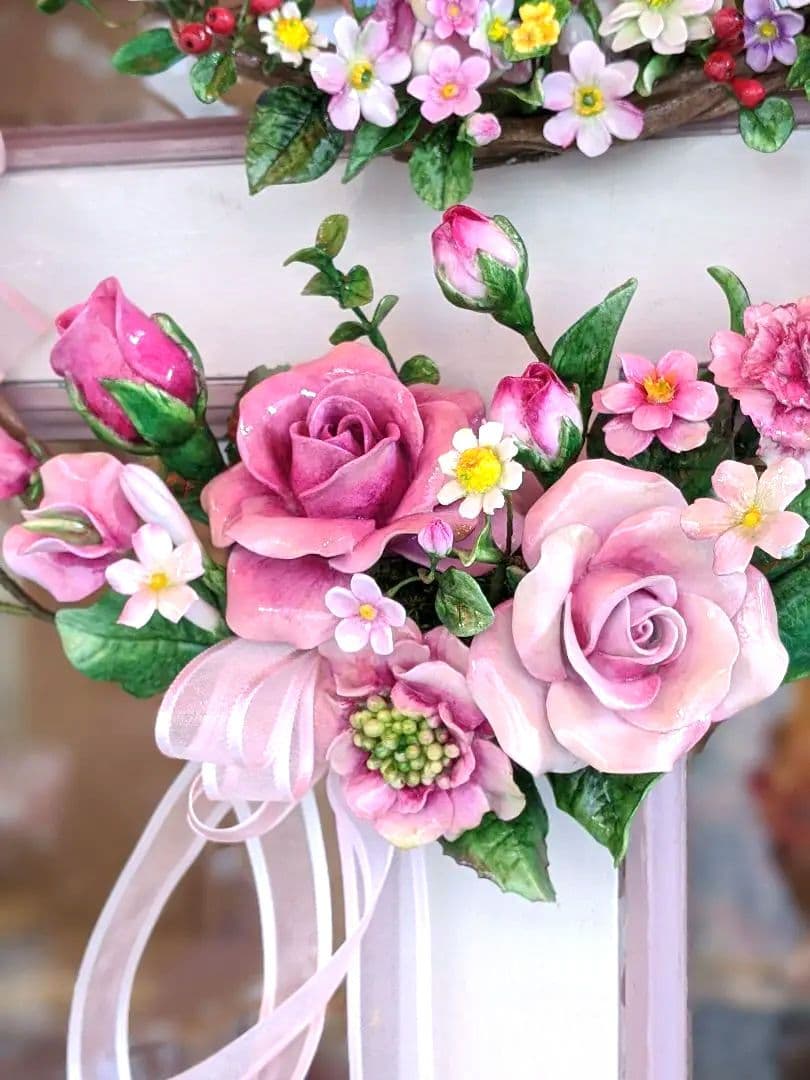 クレイフラワー♡フラワーリース♡花の妖精さん♡ハンドメイド